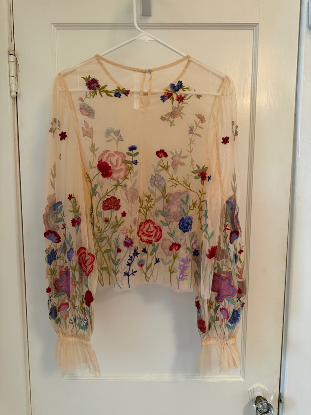 The Layla Long Sleeve Appliqué Mesh Blouse - Picture 5 of 5